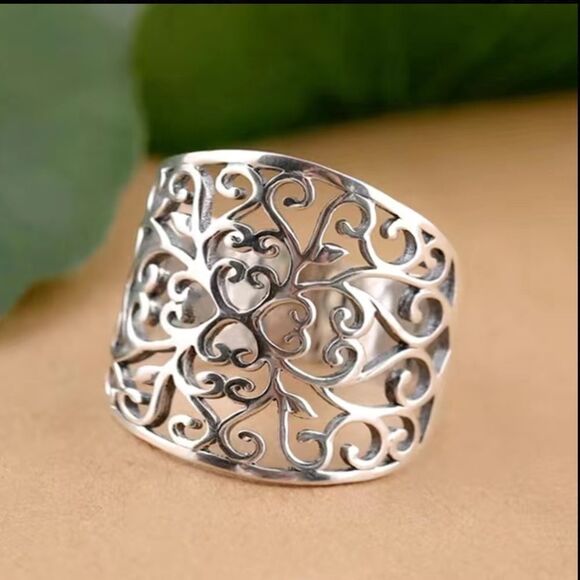 💍Silver Filled Filagree Extra Wide Band Ring💍